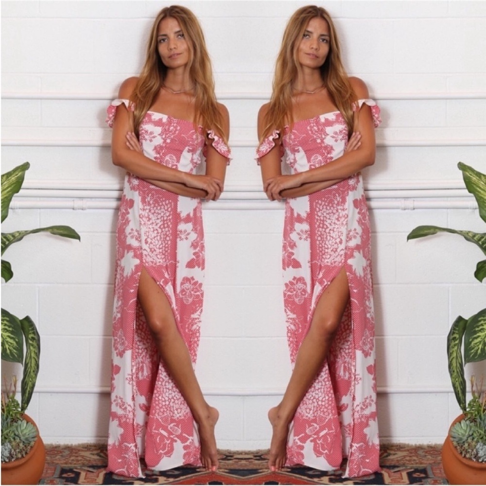 Floral Pink Off-Shoulder Maxi Dress